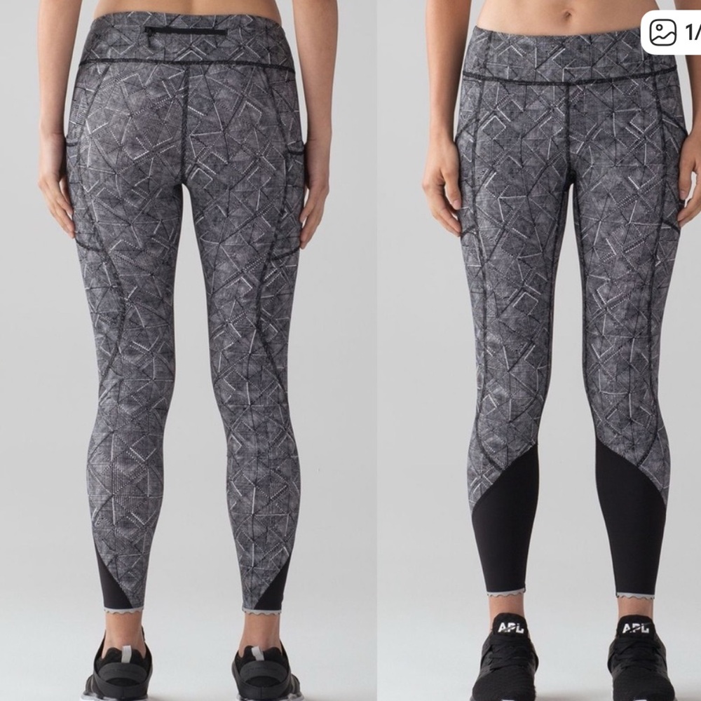 🌸470 Lululemon Tight Stuff Tight II Formation Alpine White Black Leggings 6 25”